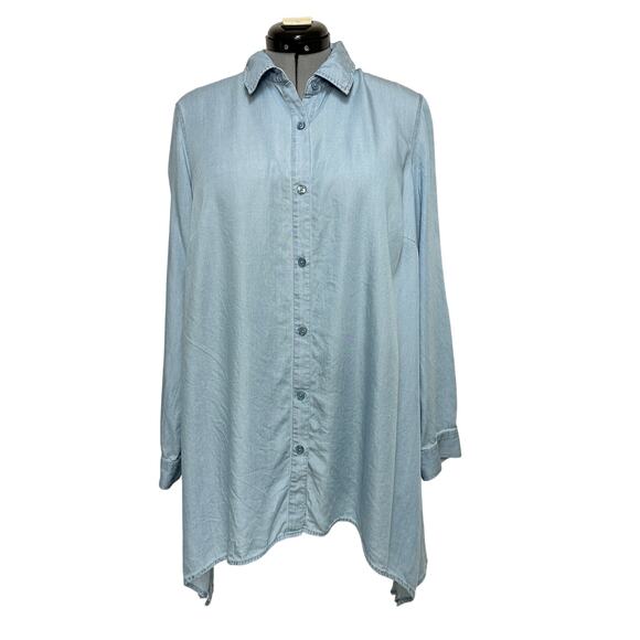 Zac & Rachel Extra Long Button Front Shirt Roll Tab Sleeves Lagenlook Top Sz: 1x - Picture 1 of 7